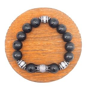 Black Onyx & Gun Metal Double Sided Crown Bracelet - Barrel